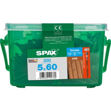 SPAX Terrassenschraube, 5 x 60 mm, 200 Stück, Fixiergewinde, Zylinderkopf, T-STAR plus T25, CUT-Spitze antik - 4507140500609
