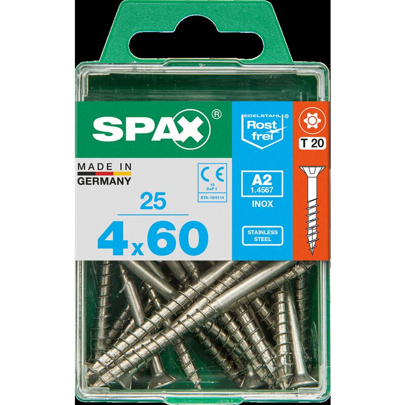 

tornillos T-A2 estrella más Inox 60 x 4mm - 25pcs - Spax