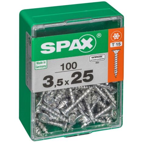 SPAX Universalschraube, 3,5 x 25 mm, 100 Stück, Vollgewinde, Senkkopf, T-STAR plus T20, 4CUT, WIROX - 4191010350252