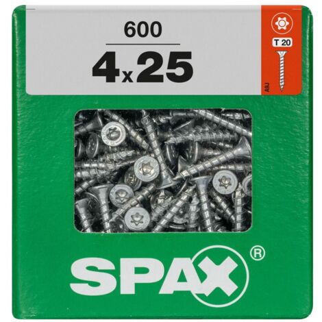 SPAX Universalschraube, 4 x 25 mm, 600 Stück, Vollgewinde, Senkkopf, T-STAR plus T20, 4CUT, WIROX - 4191010400256