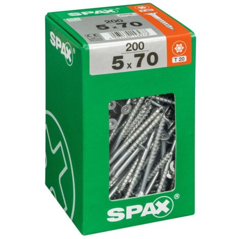 SPAX Universalschraube, 5 x 70 mm, 200 Stück, Teilgewinde, Senkkopf, T-STAR plus T20, 4CUT, WIROX - 4191010500706