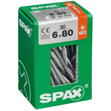 SPAX Universalschraube, 6 x 80 mm, 30 Stück, Teilgewinde, Senkkopf, T-STAR plus T30, 4CUT, WIROX - 4191010600807