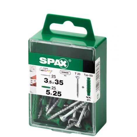 Spax Universalschrauben + Dübel 3.5 x 35 mm TX 20 - 25er Set Spanplattenschrauben & Holzbauschrauben