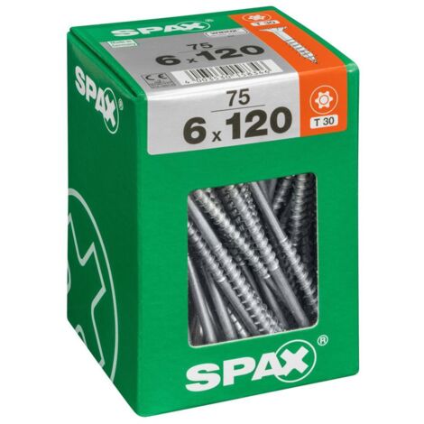 Spax – Vis à bois 6 x 120 mm – Tête fraisée T-STAR plus T30 – Filetage partiel – Lot de 75 unités – 1010601206