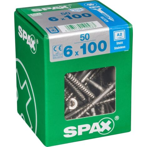 Spax – Vis inoxydable A2 6 x 100 mm – Filetage partiel – Tête fraisée T-STAR plus T30 – Lot de 50 unités – Résistance à la corrosion