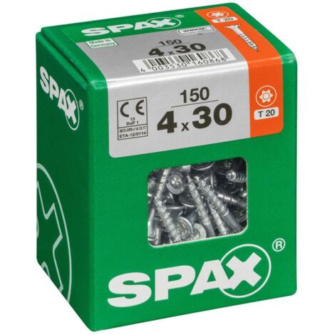 Spax – Vis polyvalente 4 x 30 mm – Lot de 150 unités – Filetage partiel – Tête fraisée – Pour bois dur – Vissage rapide en série