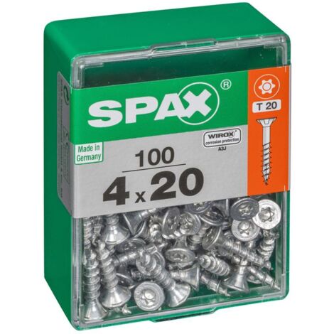 Spax Vis universelle, 4 x 20 mm, 100 unités, Filetage total, Tête fraisée, T-STAR plus T20, 4CUT, WIROX - 4191010400202