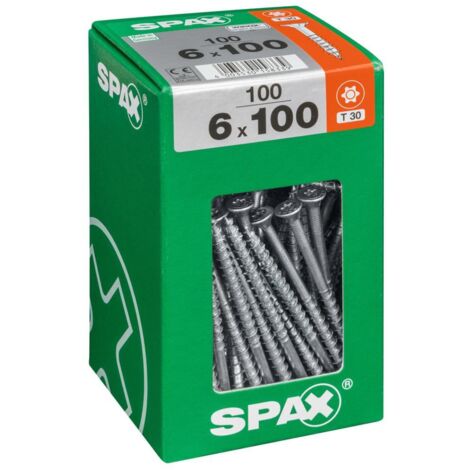 Spax Vis universelle, 6 x 100 mm, 100 unités, Filetage partiel, Tête fraisée, T-STAR plus T30, 4CUT, WIROX - 4191010601006