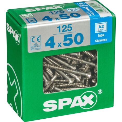 Spax – Lot de 125 vis inox tête fraisée torx 4 x 50 mm – Acier inoxydable A2 – Vissage rapide pour bois dur – T-STAR plus
