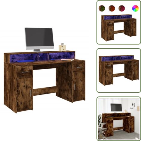 Spazio di lavoro - vidaXL Scrivania con Luci LED Rovere Fumo 140x55x91 cm in Multistrato - Organizzazione