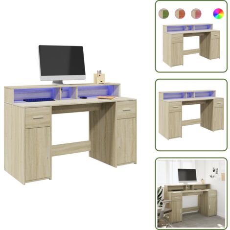 Spazio di lavoro - vidaXL Scrivania con Luci LED Rovere Sonoma 140x55x91cm in Multistrato - Organizzazione
