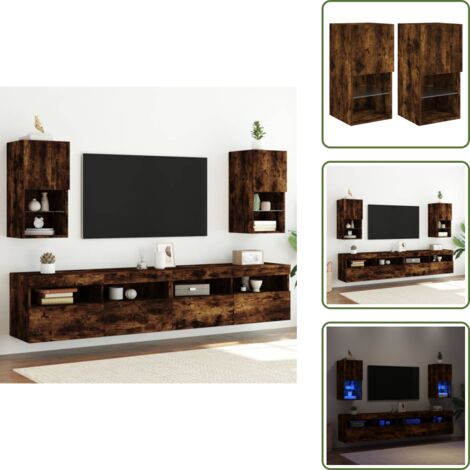 Spazio portaoggetti - vidaXL Mobili Porta TV con Luci LED 2 pz Rovere Fumo 30,5x30x60 cm - Mobili per TV