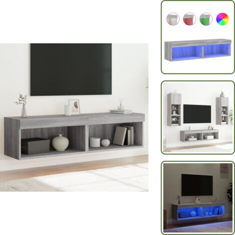 Spazio portaoggetti - vidaXL Mobili Porta TV con Luci LED 2pz Grigio Sonoma 60x30x30 cm - Mobili per TV