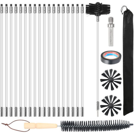 Spazzacamino, kit per la pulizia dei condotti dell'aria da 22 pezzi con aste da 18 x 41 cm, 2 testine per spazzole da 10 cm, asta esagonale da 4,5 cm, spazzola con manico in legno da 38 cm