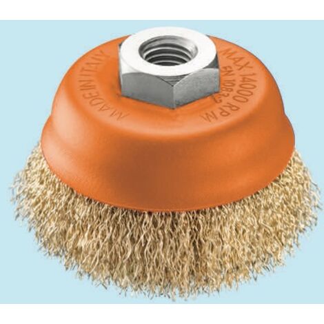 Spazzola a tazza 100 mm – Acciaio ottonato M14 per smerigliatrice – Brizo