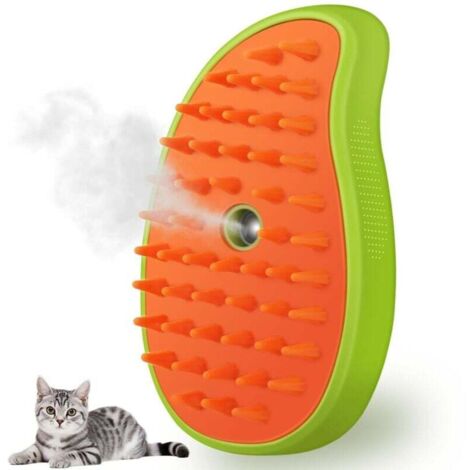 Spazzola a vapore per gatti, spazzola a vapore 3 in 1, spazzola massaggiante in silicone, pettine per peli di animali (verde)