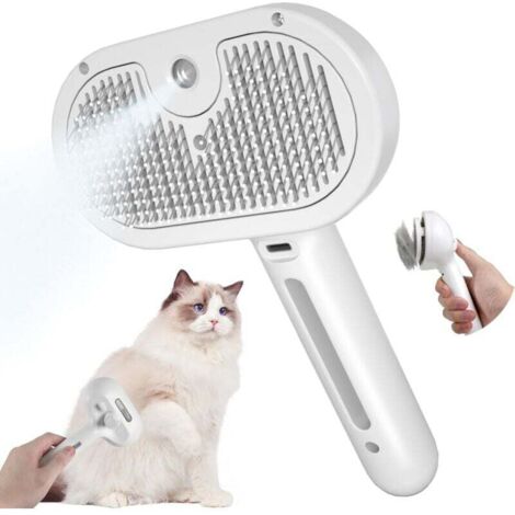 Spazzola a vapore per gatti, spazzola per cani per peli lunghi e corti, spazzola a vapore per cani e gatti, spazzola per peli di gatto, pettine per gatti, bianco