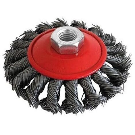 Spazzola acciao circolare conica fili ritorti m14 d 100mm per smerigliatrice