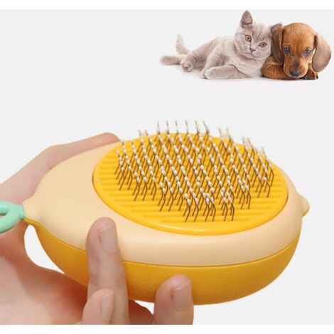 "Spazzola con rastrello a punte al limone per cani domestici, spazzola per peli di cani con rimozione dei nodi e toelettatura, piccola spazzola portatile per cani a pelo corto, gatti, cuccioli, conigl