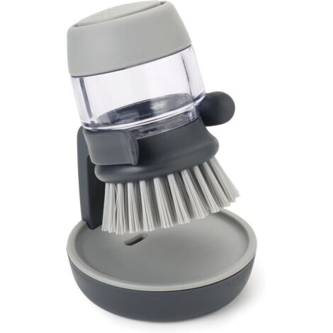 Spazzola da cucina ricaricabile con dispenser di sapone e supporto, grigia