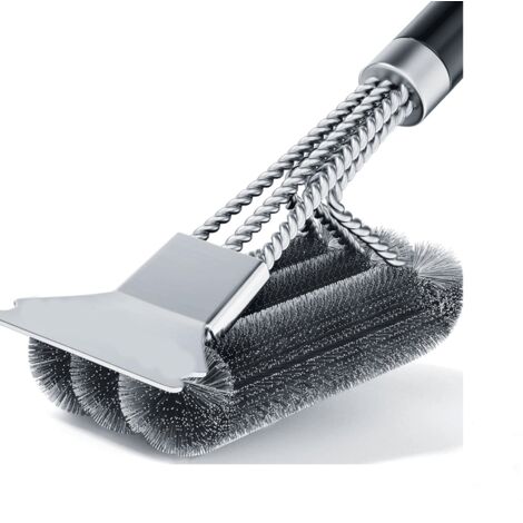 Spazzola e raschietto per la pulizia del barbecue – Spazzola metallica per barbecue – Pulitore per griglia in acciaio inox da 46 cm – Accessori e strumenti sicuri per il barbecue
