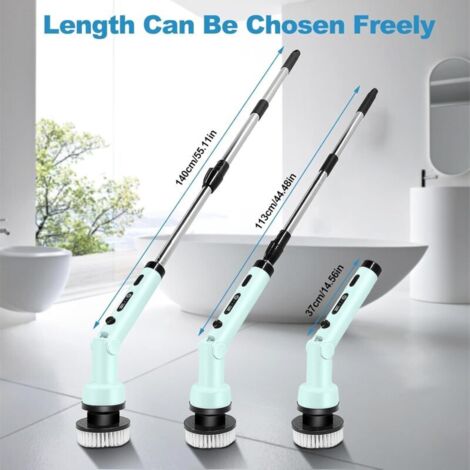 Spazzola elettrica multifunzione 9 in 1, spazzola rotante ricaricabile, spazzola per la pulizia del bagno con manico regolabile, 3 velocità regolabili, per bagno, cucina e auto, verde.