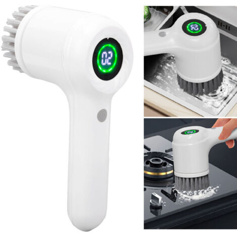 Spazzola elettrica rotante per la pulizia, spazzola elettrica portatile con display, impermeabile IPX7, spazzola elettrica con 4 testine intercambiabili per cucina, vasca da bagno, piastrelle