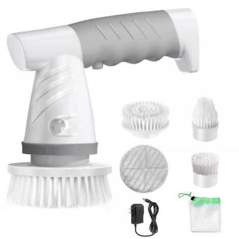 Spazzola elettrica senza fili con 3 testine sostituibili, spazzola elettrica per doccia per vasca da bagno, pavimento, parete, piastrelle, WC, finestra, lavandino - Bianco