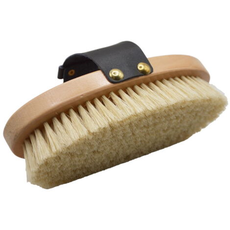 Spazzola in legno con passante  in pelle regolabile e setole naturali 3 cm per cavalli