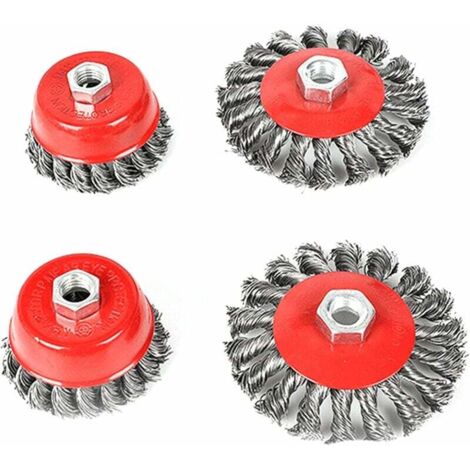 Spazzola metallica per pulizia, 4 spazzole metalliche intrecciate M14 75mm/100mm per smerigliatrice angolare, metallo, filo intrecciato in acciaio, per smerigliatura, testurizzazione,-