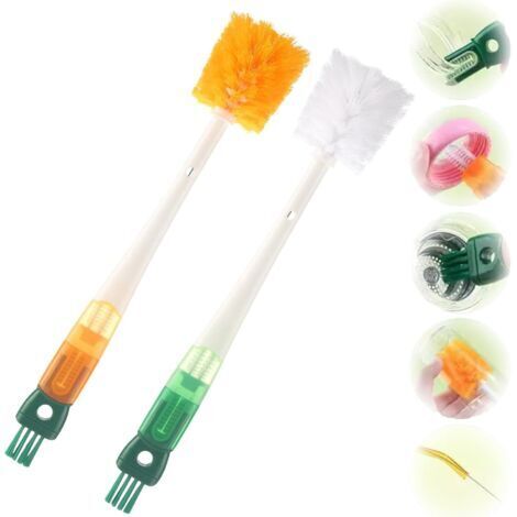 Spazzola multifunzione 5 in 1 per la pulizia di bottiglie d'acqua, spazzola per la pulizia di piccoli oggetti, spazzola per la pulizia di bottiglie d'acqua (2 pezzi)
