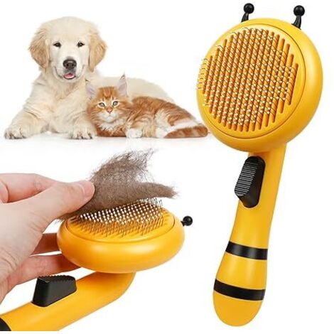Spazzola per cani e gatti, setole morbide in acciaio inossidabile per pelo lungo e corto, un pulsante per rimuovere rapidamente i peli dell'animale dalla spazzola