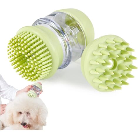 Spazzola per gatti, spazzola per cani, spazzola per gatti, spazzola per doccia 2 in 1 con testina morbida, scrub per il corpo con dispenser per bagnoschiuma, adatta per cani a pelo lungo e gatti a pel