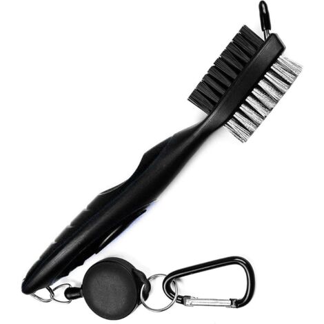 Spazzola per la pulizia delle mazze da golf e pulitore di scanalature con clip retrattile, estensibile 60 cm, in ottone, design ergonomico, si attacca facilmente alla sacca da golf (nero)