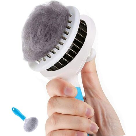 Spazzola per la toelettatura di cani e gatti a pelo lungo, spazzola autopulente con rimozione del pelo con un solo clic (blu)
