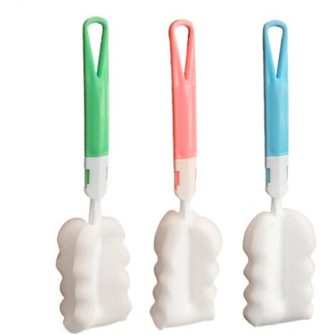 Spazzola per pulizia in 3 parti, spazzola con testa a fungo, spazzola lunga, testa in spugna porosa con forte potere assorbente, per bicchieri da vino, bicchieri e bottiglie d'acqua