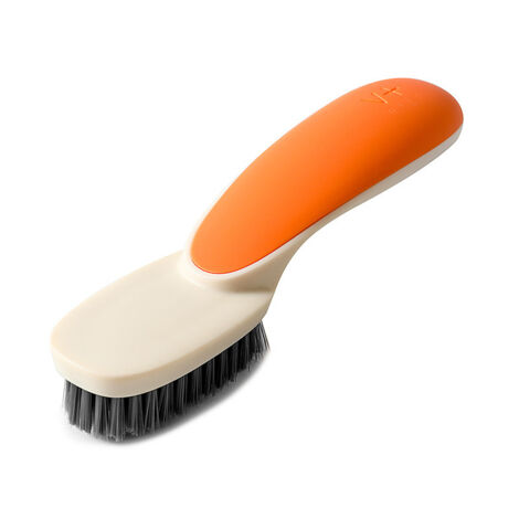 Spazzola per strofinare, setole dure, per bucato, vestiti, scarpe, spazzola portatile in plastica per la pulizia manuale, cucina, bagno, 1 pezzo, manico lungo, arancione/bianco