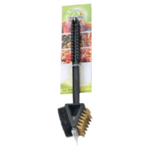 Spazzola Prolungata Pulizia Barbecue Spugna Abrasiva + Spazzola Ottone Cm 36 - 3 Pz