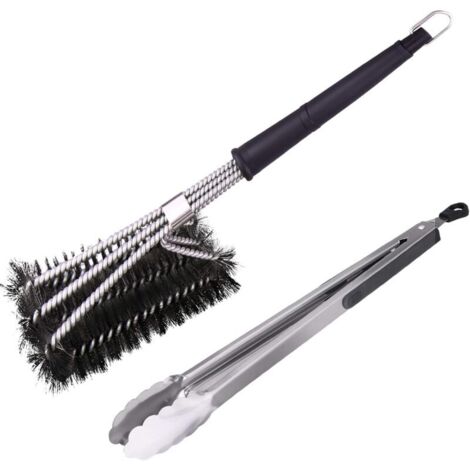 Spazzole per barbecue 3 in 1, setole in acciaio inossidabile resistenti, per una pulizia rapida ed efficace di tutte le griglie
