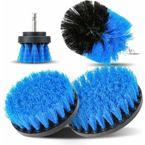 Spazzole per trapano, 4 pezzi, setole medie, 2''/3,5''/4''/5'', spazzola per la pulizia, spazzola con attacco, spazzole per pavimenti in piastrelle, vasche da bagno, cucine, blu