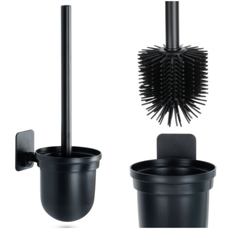 Spazzolino da WC in silicone a parete, nero, set da 35 cm