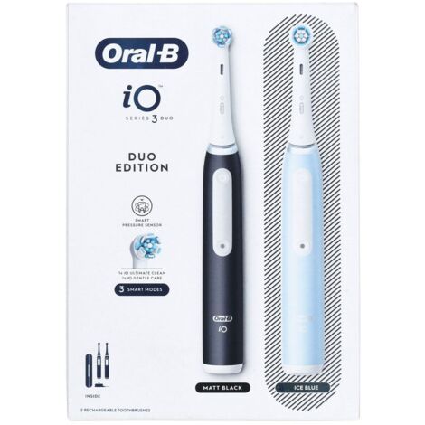 Spazzolino Elettrico Braun Oral-B iO Series 3 Duo Edition Nero e Blu con Tecnologia Avanzata e Testine Intercambiabili