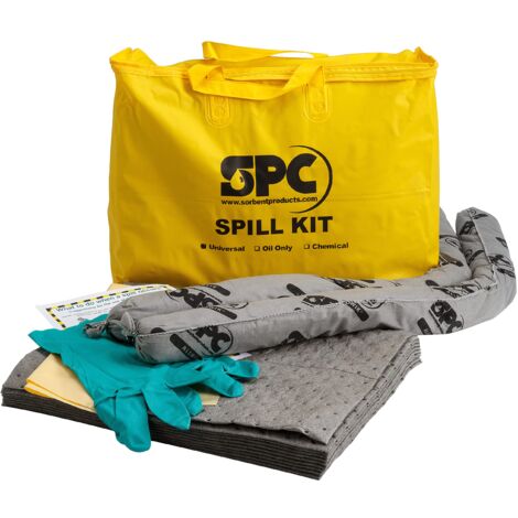 SPC® by Brady Kit universale antinquinamento -Kit antispandimento per piccole fuoriuscite, solventi e refrigeranti - 10 panni, 2 calze, guanti e borsa