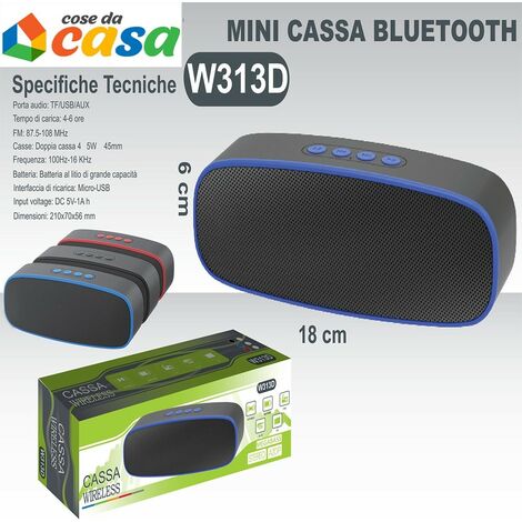 Speaker doppia cassa mega bass altoparlante bluetooth charge wifi usb radio fm  nera