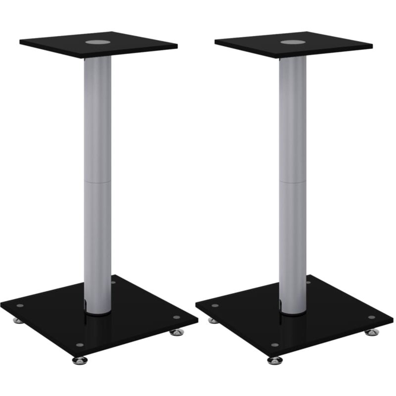 vidaXL Speaker Stands 2 Pcs Black&silver Tempered Glass 1 Pillar Design, Black