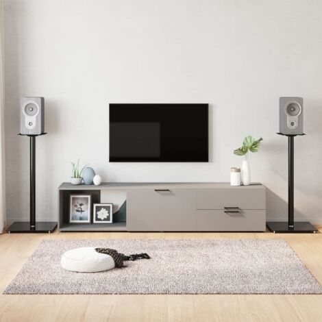 Speaker Stands 2 pcs Black Tempered Glass 1 Pillar Design vidaXL