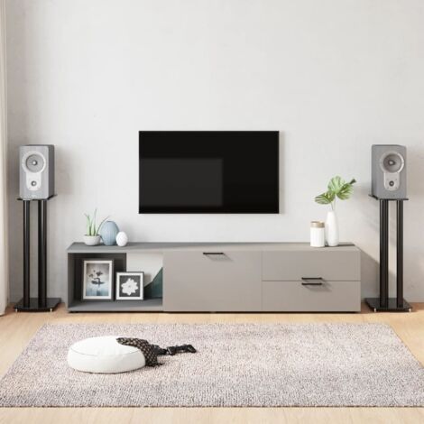 Speaker Stands 2 pcs Black Tempered Glass 3 Pillars Design vidaXL