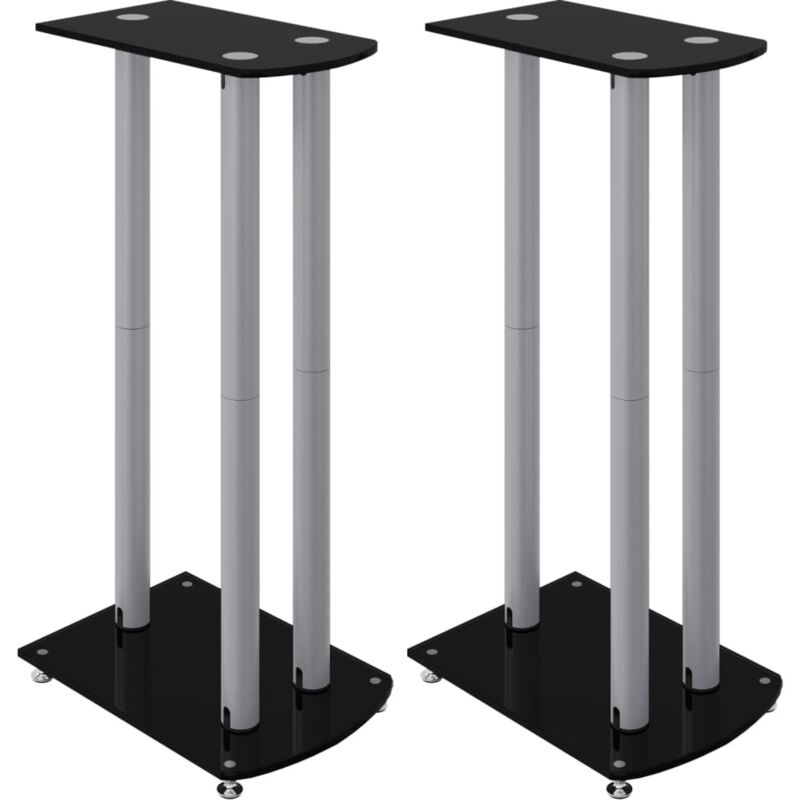 Speaker Stands 2pcs Black&Silver Tempered Glass 3 Pillars Design vidaXL