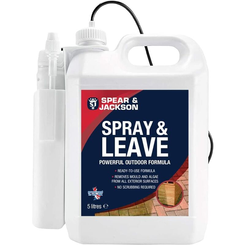 Spear And Jackson - Spray and Leave 5L Ready To Use - Mould Algae and Moss Remover - Incudes Battery Powered Sprayer…