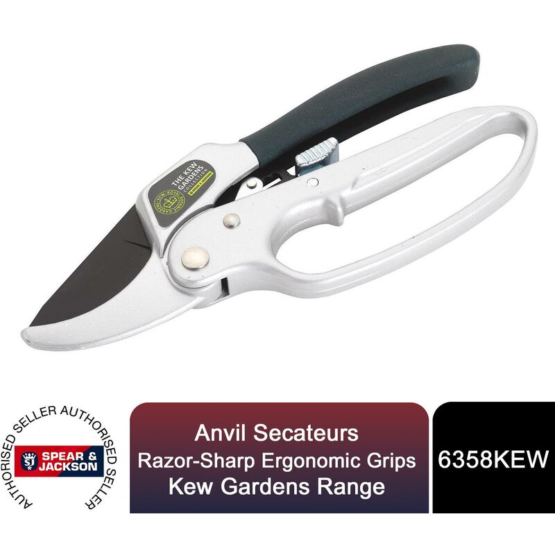 Anvil Secateurs, Razorsharp, Ergonomic Grips, Kew Gardens Range - Spear&jackson